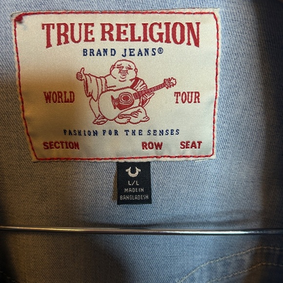 True Religion Men's Jimmy Snap Denim Trucker Jacket in Light Wash Size L - Picture 2 of 4